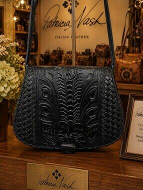 Patricia Nash Black Floral Tooled Crossbody Bag - NWOT